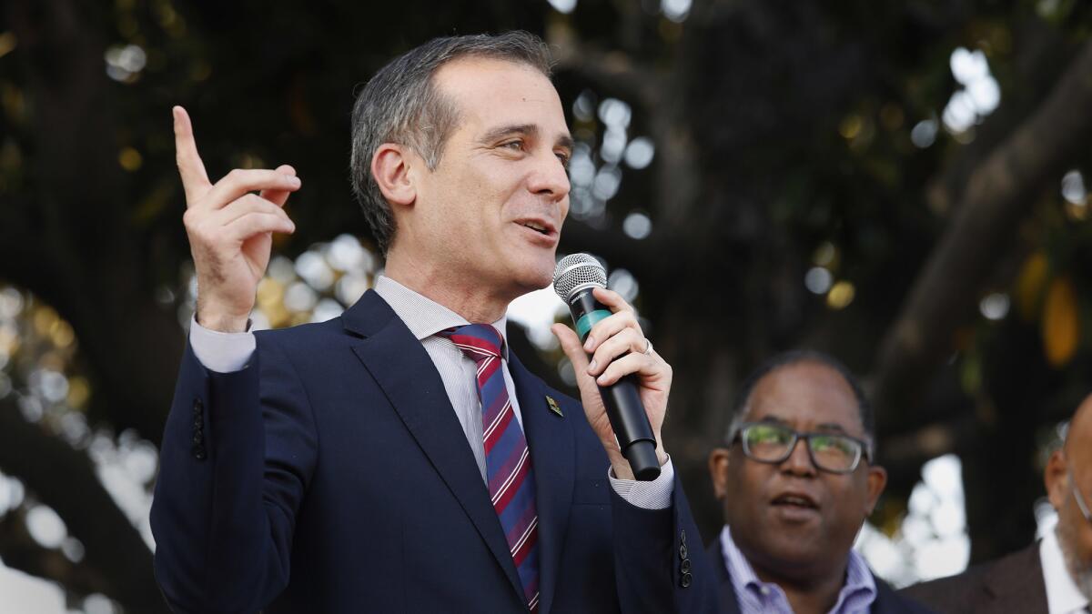Mayor Eric Garcetti attends the renaming ceremony for Obama Boulevard.