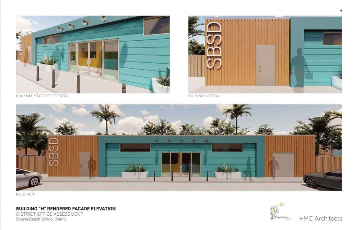 The conceptual design of Solana Beach School District's office building on N. Cedros Avenue.