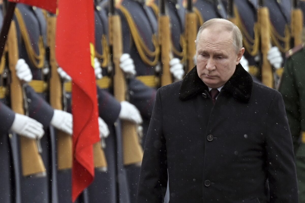 Russian President Vladimir Putin attends a military ceremony in Moscow on Feb. 23. 