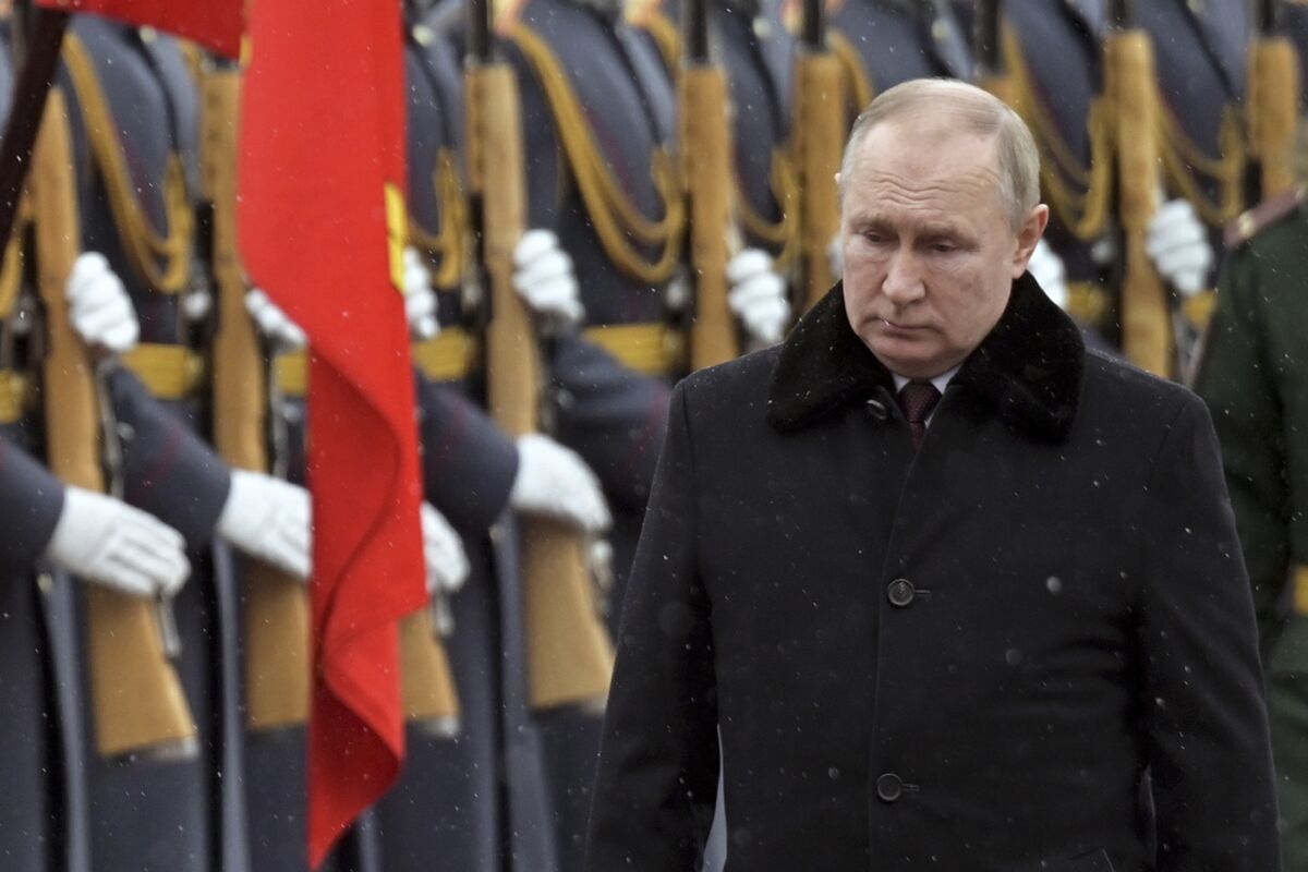 Russian President Vladimir Putin attends a military ceremony in Moscow on Feb. 23.