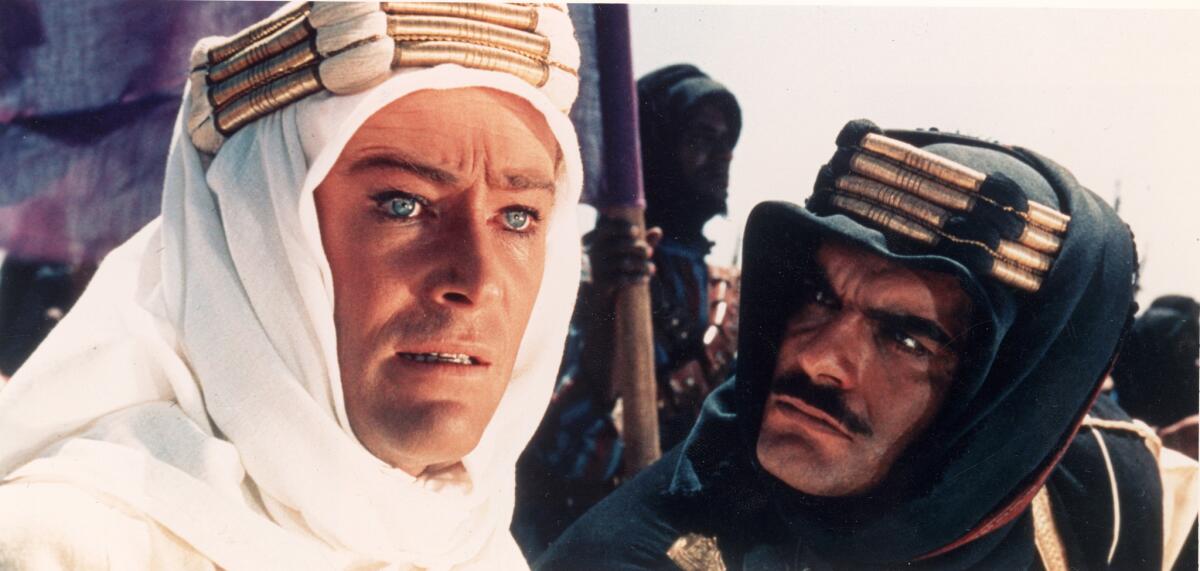 Peter O'Toole, left, and Omar Sharif in "Lawrence of Arabia."