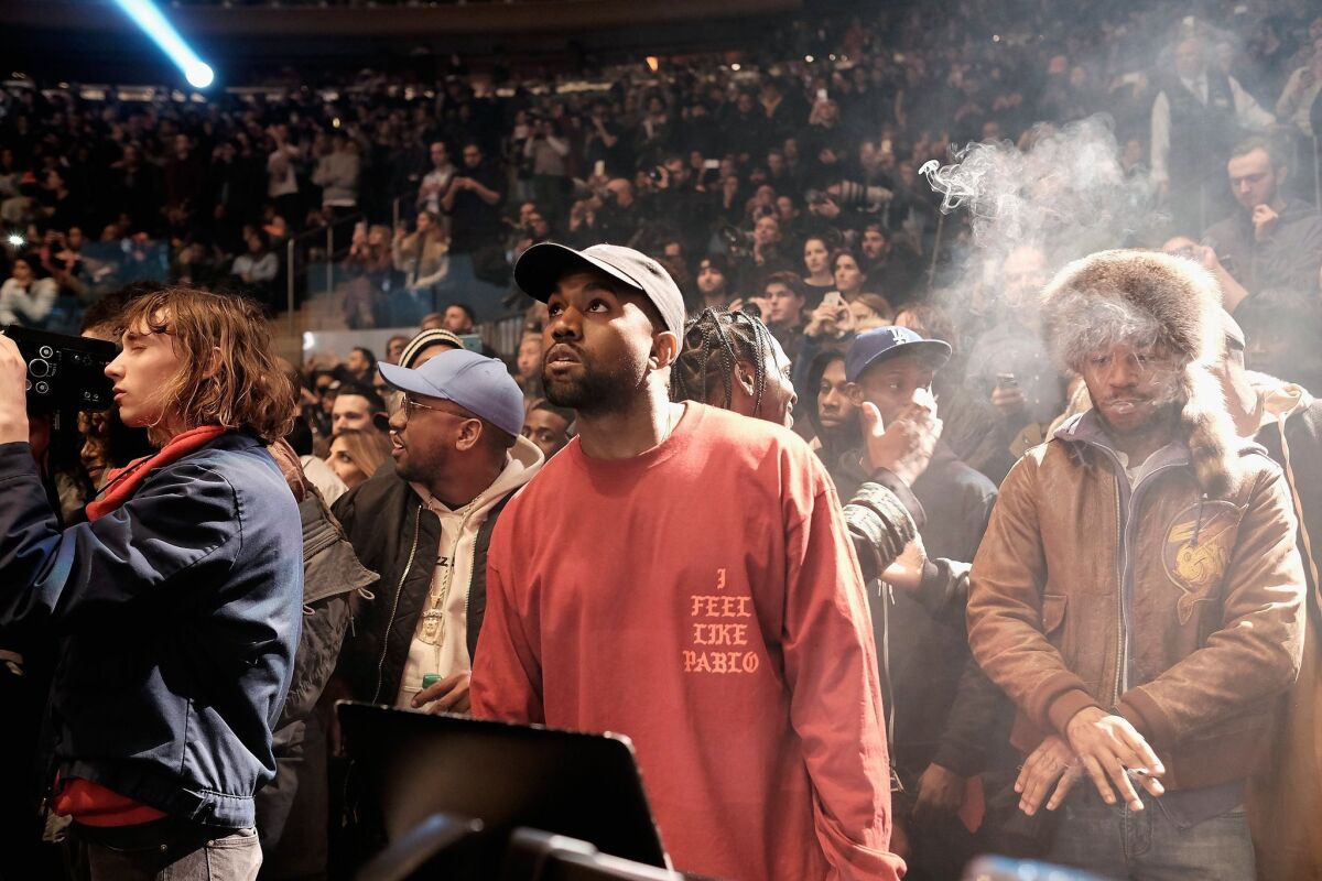 Kanye West at his Yeezy Season 3 fashion launch on Feb. 11 at Madison Square Garden in New York.