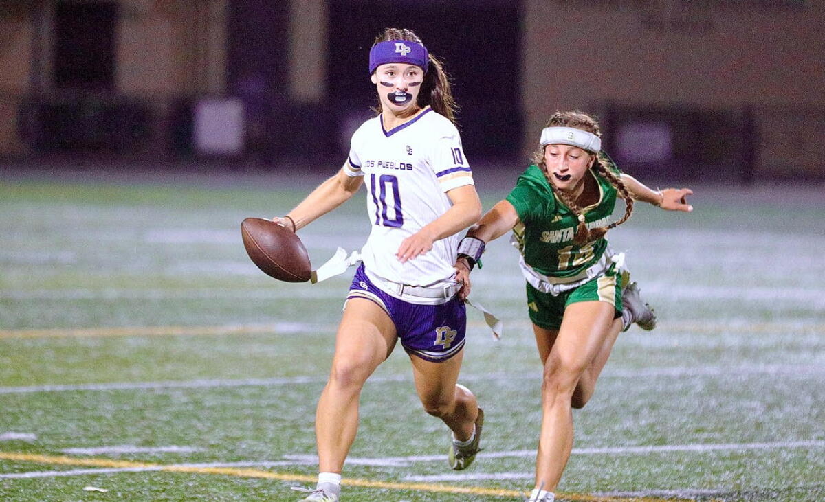 Ava Taiji of Dos Pueblos scrambles to avoid rush.