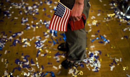 Confetti litters the floor of a hotel ballroom in Nashua, N.H., after Sen. John McCain's victory party.