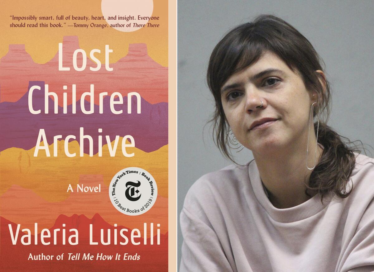 This combination of photos shows the cover image shows "Lost Children Archive," left, and a portrait of author Valeria Luiselli. (Vintage via AP, left, and Angel Soto via AP))