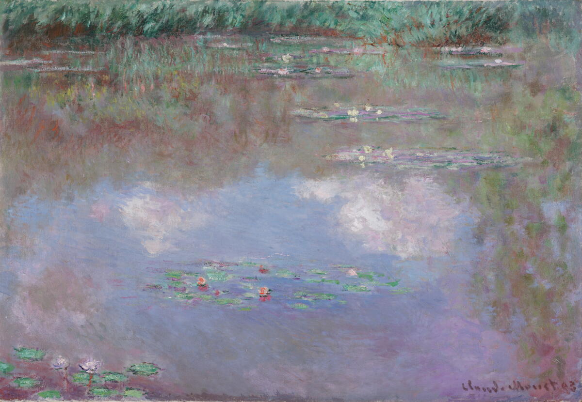 An oil painting of a water lily pond.