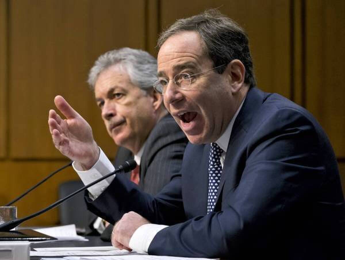 Deputy Secretaries of State Thomas R. Nides, right, and William J. Burns testify before the Senate Foreign Relations Committee after an independent review panel delivered its report on the Sept. 11 attacks in Benghazi, Libya.