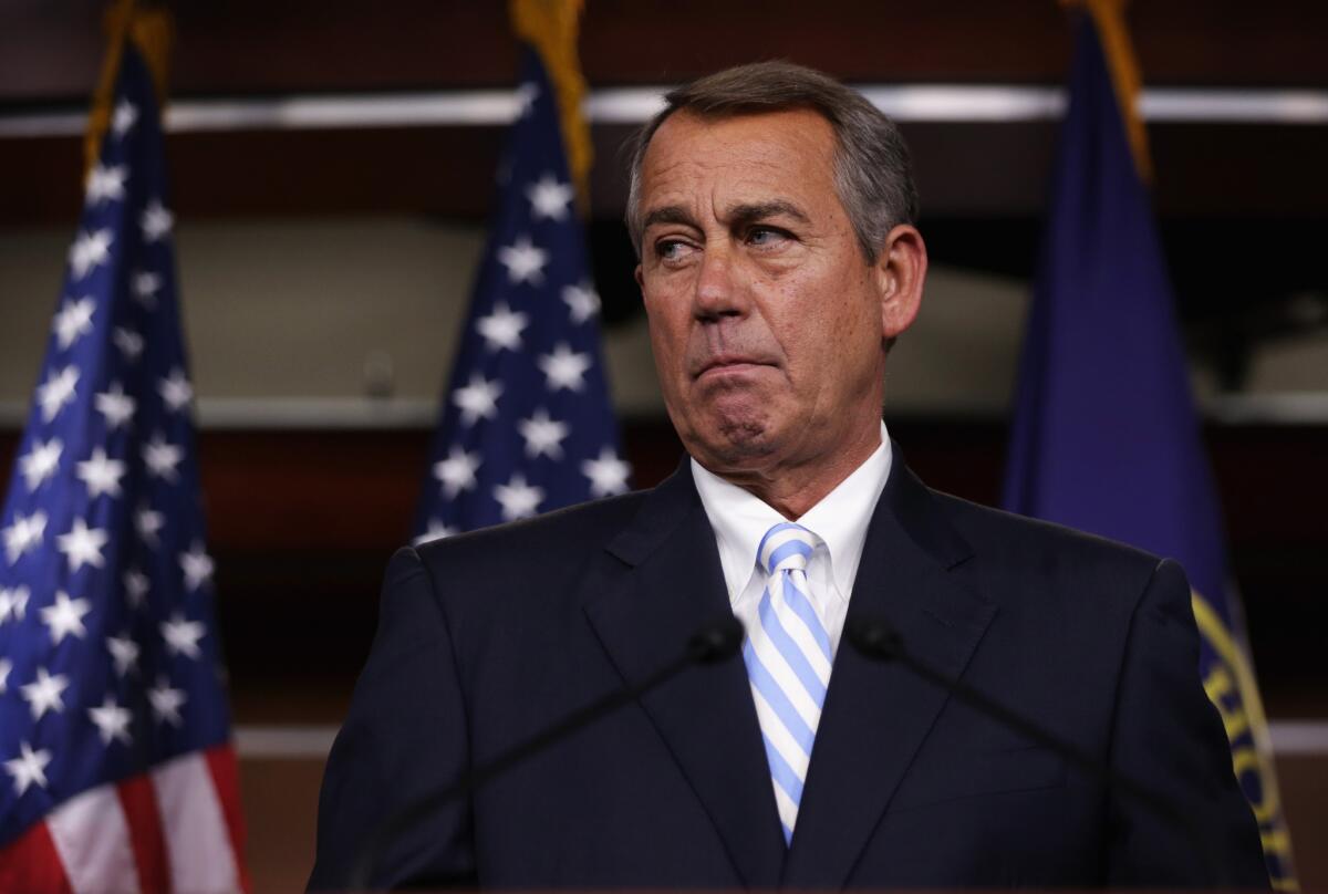 House Speaker John A. Boehner discusses the Republican agenda during his weekly news briefing.