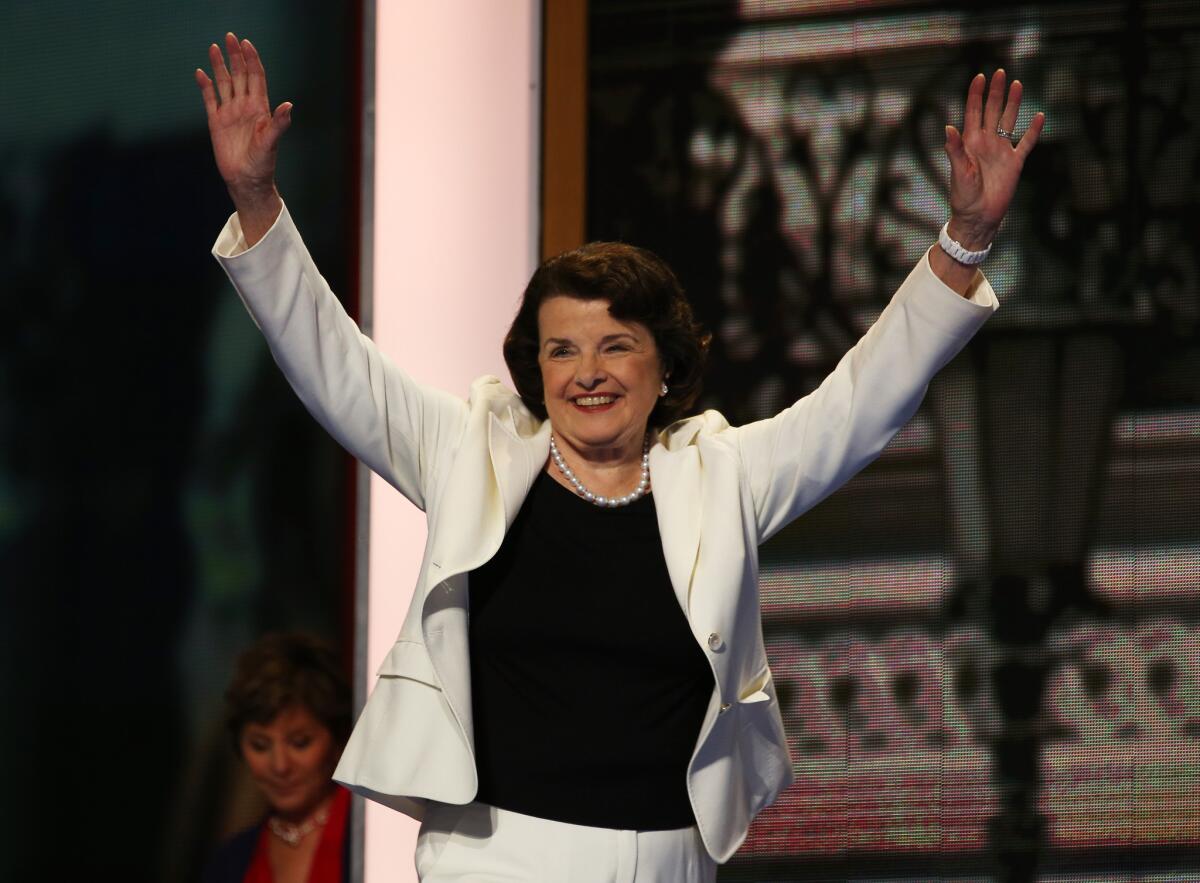 Sen. Dianne Feinstein is seen taking the stage during day two of the Democratic National Convention at Time Warner Cable Arena in Charlotte, N.C.