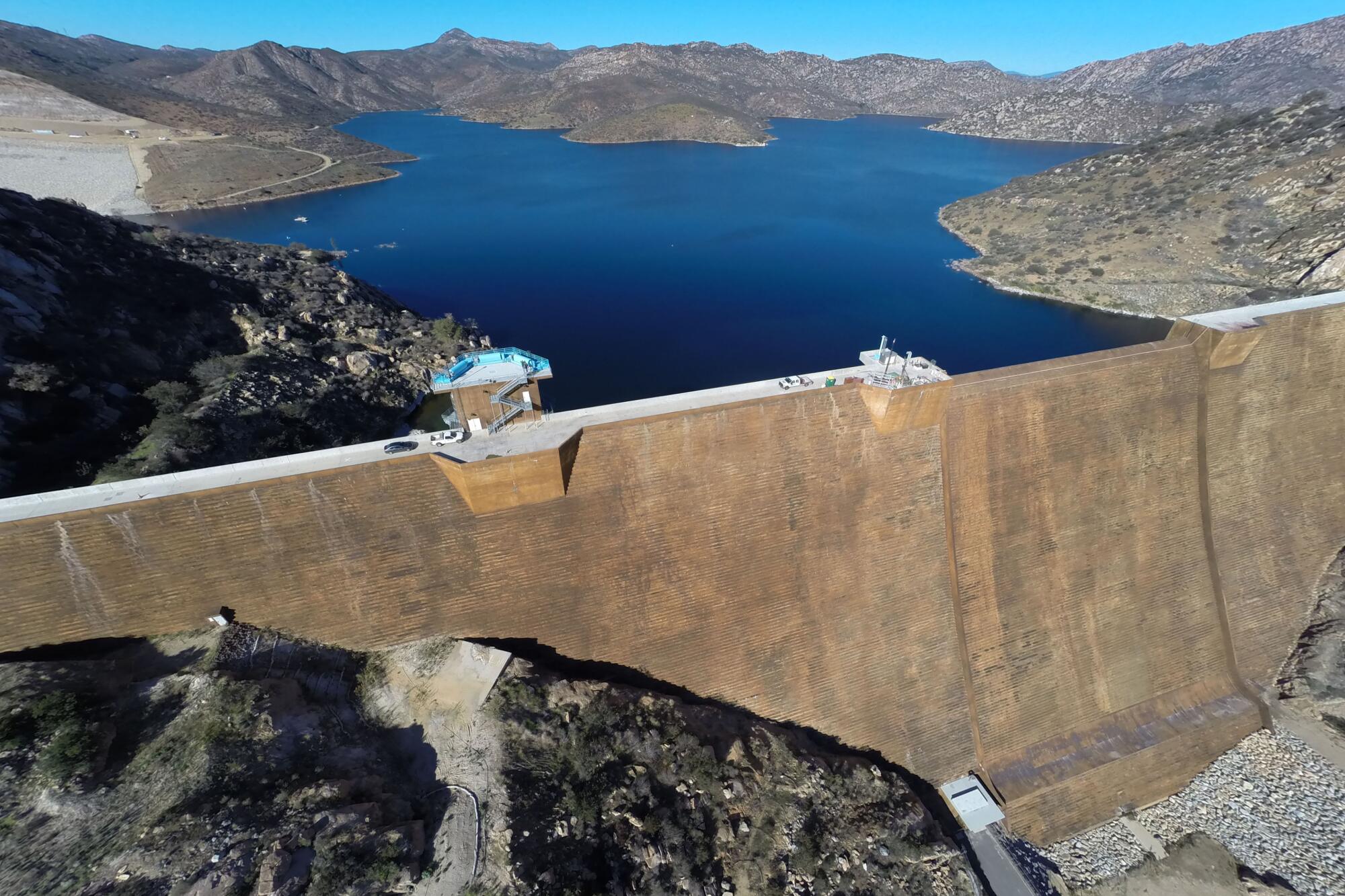 December 29, 2014,  Aerial view of the San Vicente Dam and reservoir.  