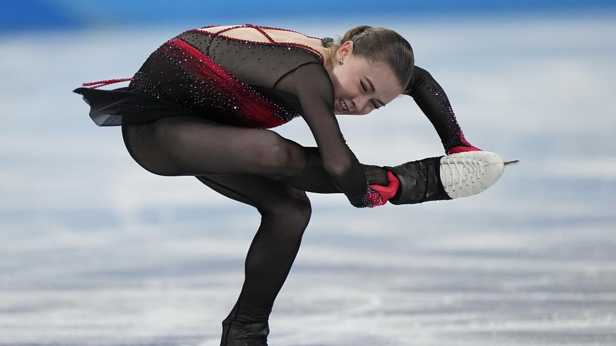 Kamila Valieva skates at the 2022 Olympics