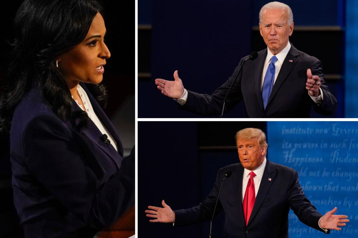 Moderator Kristen Welker questions President Trump and Democratic challenger Joe Biden during Thursday's debate.
