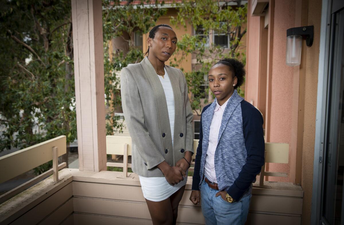 Donavion "Navi" Huskey, 31, left, a transgender woman, and sibling, Taiyande "Juice" Huskey, a trans-masculine coach, referee and fashion designer, were turned away from restrooms corresponding with their gender identity at last year's Coachella festival.