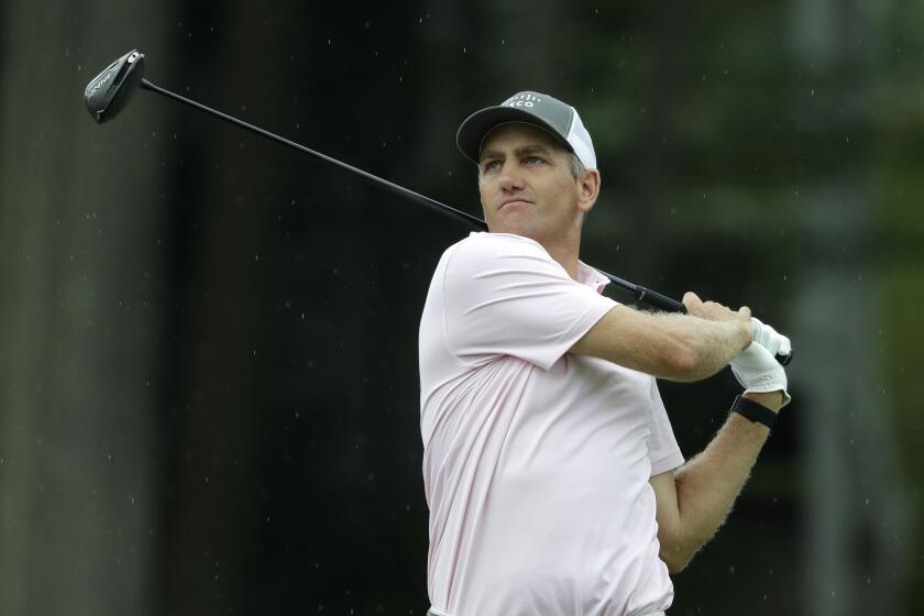 Brendon Todd tees off on the 18th hole during the third round of the Travelers Championship golf tournament at TPC River Highlands, Saturday, June 27, 2020, in Cromwell, Conn. (AP Photo/Frank Franklin II)