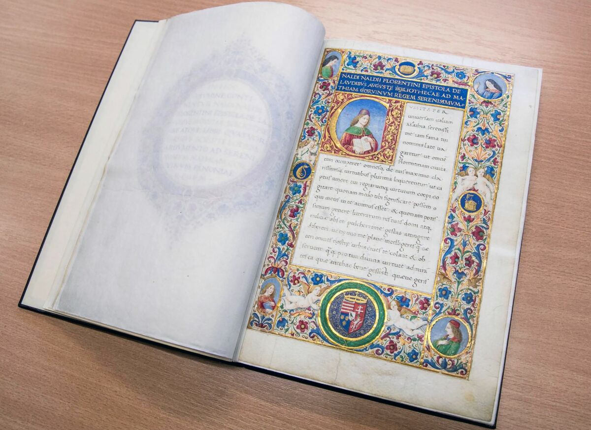 A unique 15th century ornamented manuscript on parchment is seen in a library in Torun, Poland, on Monday, Feb. 14, 2022. Local authorities and officials in central Poland are protesting government plans to offer Hungary a unique 15th century ornamented manuscript that is the most precious item of a library in Torun. A lawmaker with Poland's right-wing ruling party has proposed legislation that would allow the government to take possession of the manuscript and offer it to the government of Prime Minister Viktor Orban. (AP Photo/Andrzej Goinski)