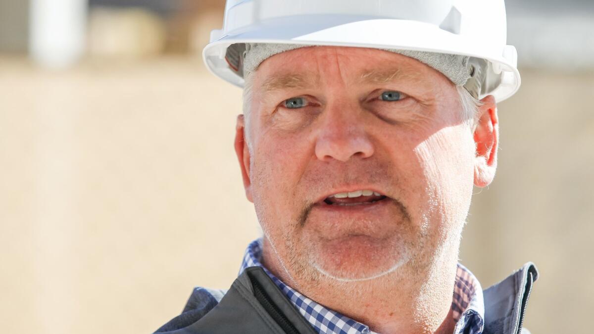 Robert C. Little, a senior vp at Kilroy Realty Corporation, speaks to a reporter on Thursday at the One Paseo development in the Carmel Valley neighborhood of San Diego, California.