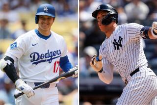 Dodgers star Shohei Ohtani, left, and New York Yankees star Aaron Judge side by side.