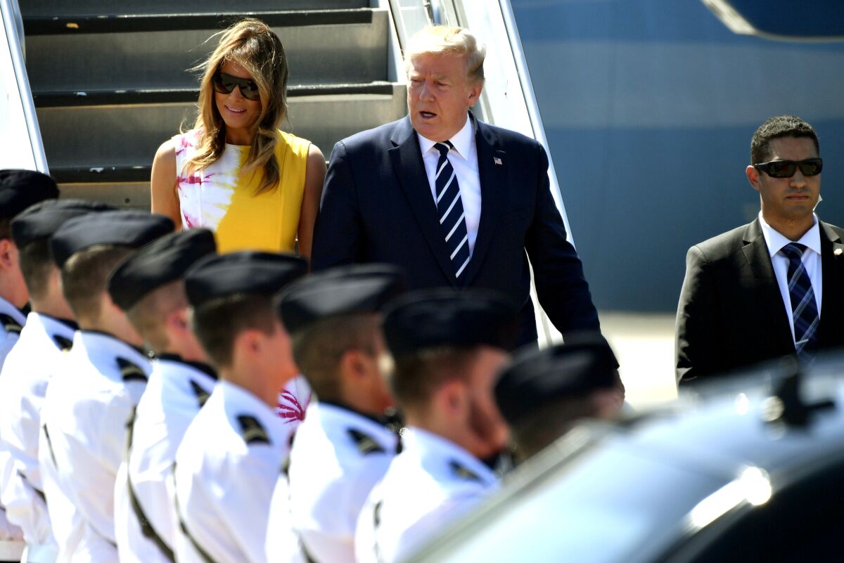 President Trump and First Lady Melania Trump arrive in Biarritz, France, for the G-7 summit on Aug. 24.