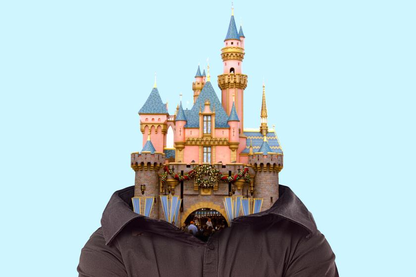 photo illustration of a figure in shirt with Cinderella's castle as their head