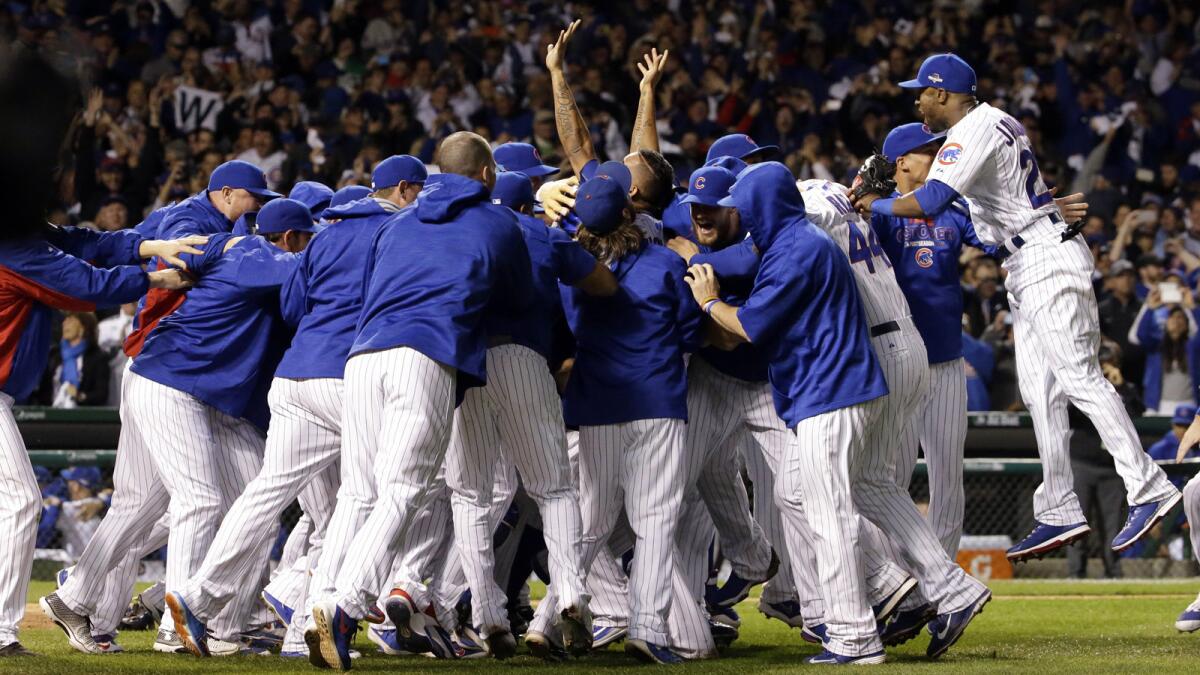 The Cubs won the division series with a 6-4 victory Tuesday and will advance to the National League Championship Series.)