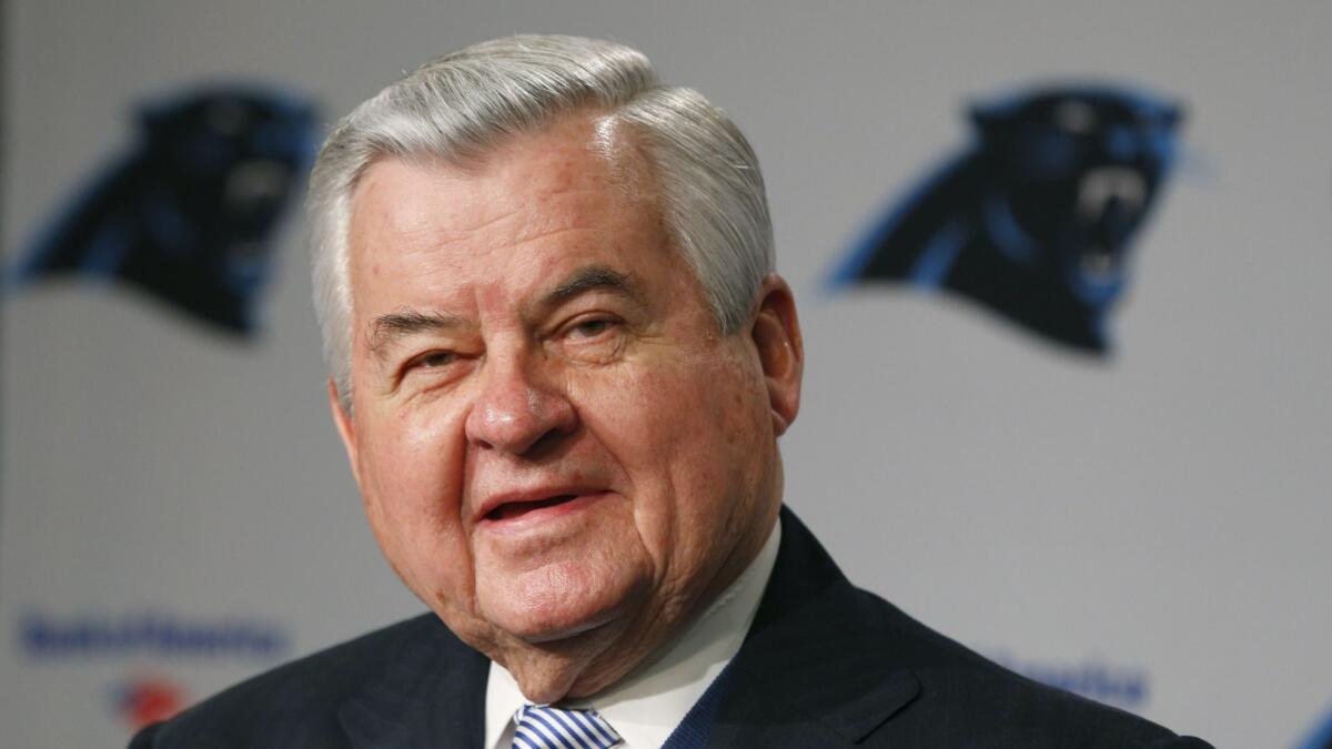 Carolina Panthers owner Jerry Richardson speaks during a news conference in 2013.