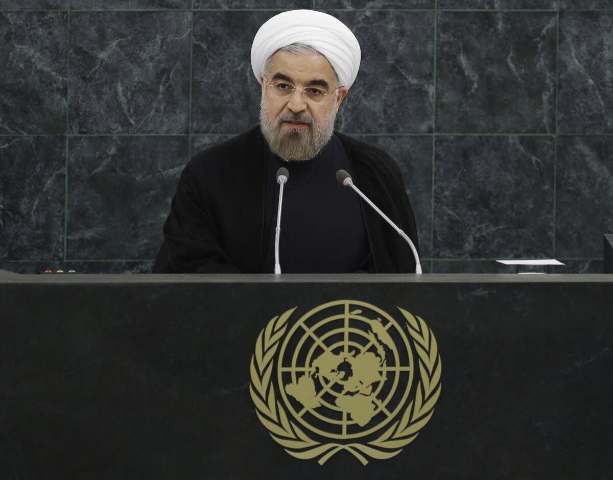 Iranian President Hassan Rouhani addresses the 68th session of the United Nations General Assembly at U.N. headquarters.