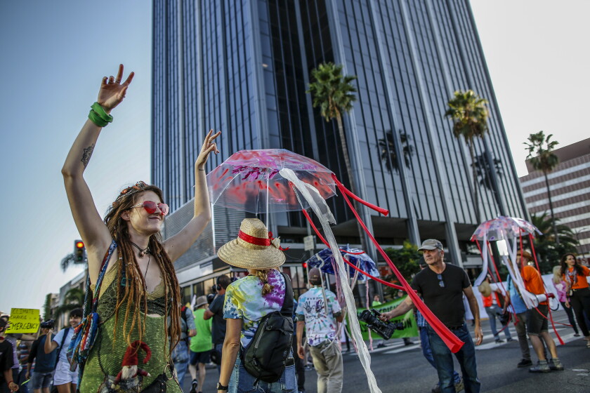 Climate change protest snarls traffic on Sunset Boulevard in Hollywood ...