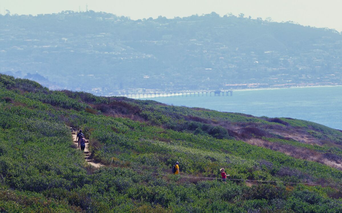 Hikers explore the trails at Torrey Pines State Reserve on the first day of fall.