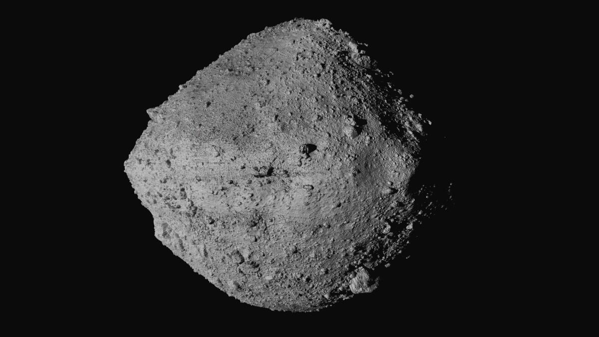 The chunk of rock that is the asteroid Bennu, as seen by OSIRIS-REx spacecraft