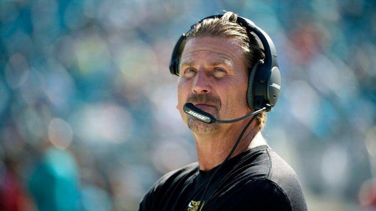 Former Jaguars offensive coordinator Greg Olson watches from the sideline before a game against the Dolphins in 2015.