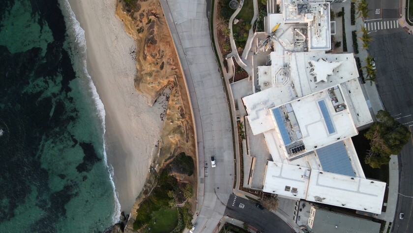 Aerial view of the newly expanded Museum of Contemporary Art San Diego in La Jolla.