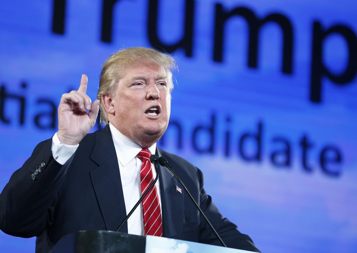 Republican presidential candidate Donald Trump speaks at FreedomFest in Las Vegas in July. Trump, who is vying for the Republican presidential nomination, elicits a bounty of opinions from voters.