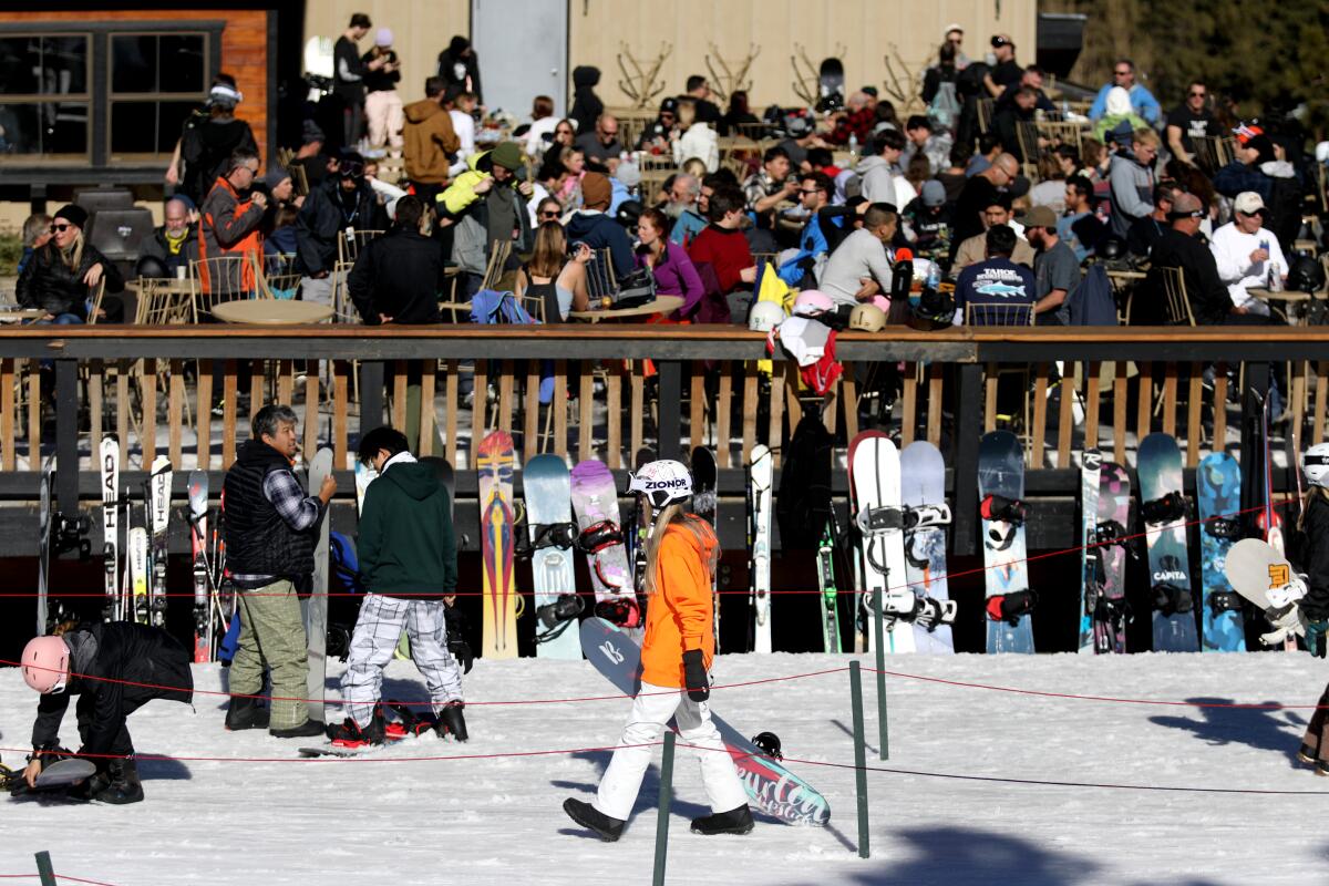 Skiers and snowboarders at Snow Summit in Big Bear Lake, Calif., on Jan. 5. 