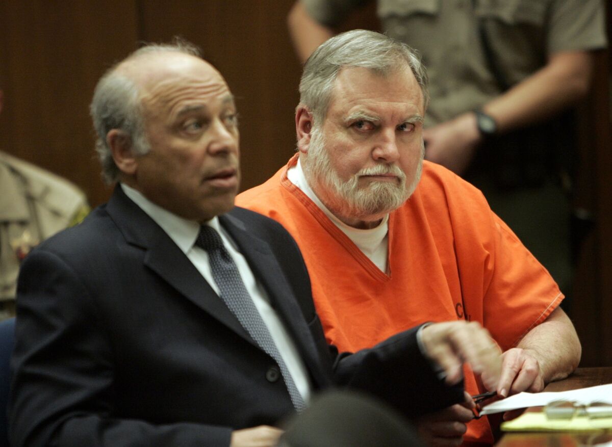 Former Catholic priest Michael Baker, right, at his sentencing in December 2007. At the time, the Los Angeles Archdiocese, where much of his abuse occurred, was issuing checks to hundreds of alleged abuse victims.