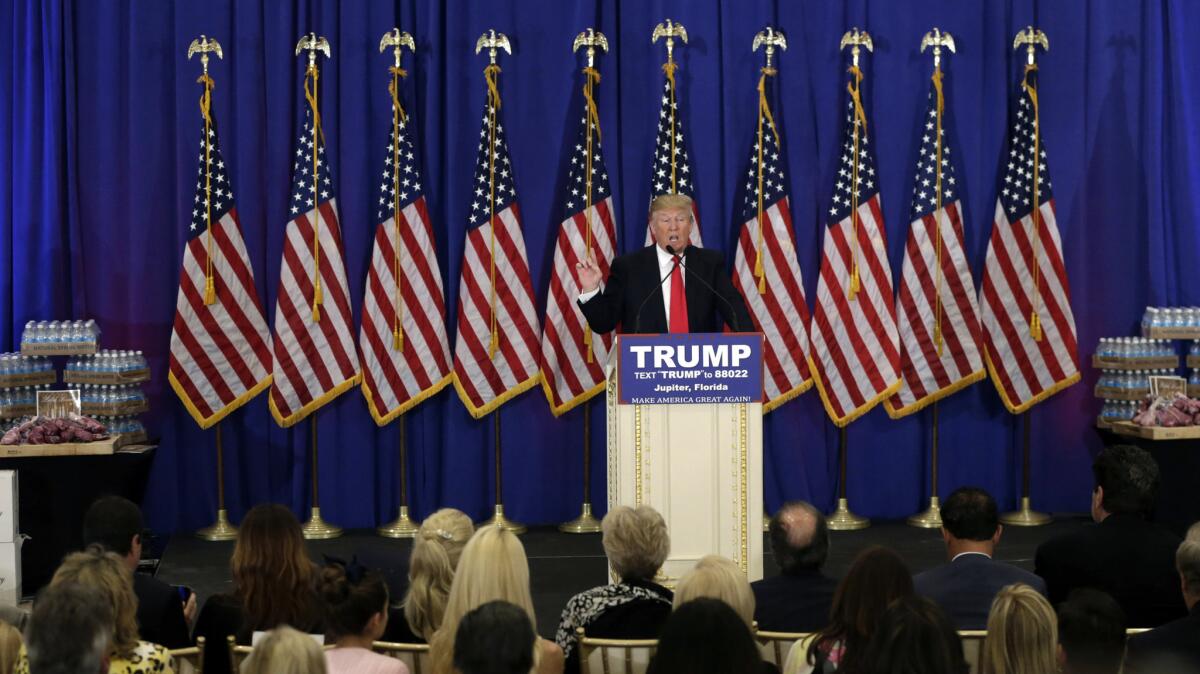 Donald Trump speaks after his primary victories.