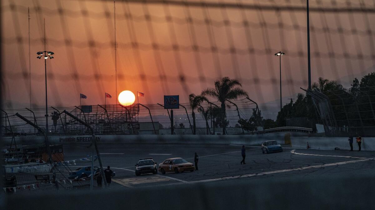 The speedway sits amid gravel pits, yet still offers impressive summer sunsets.