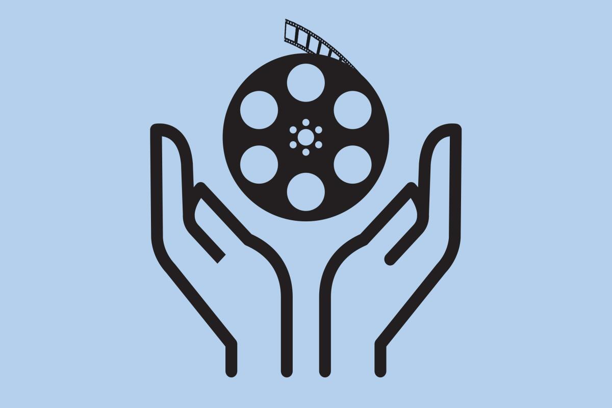 illustration of two hands united under a film reel