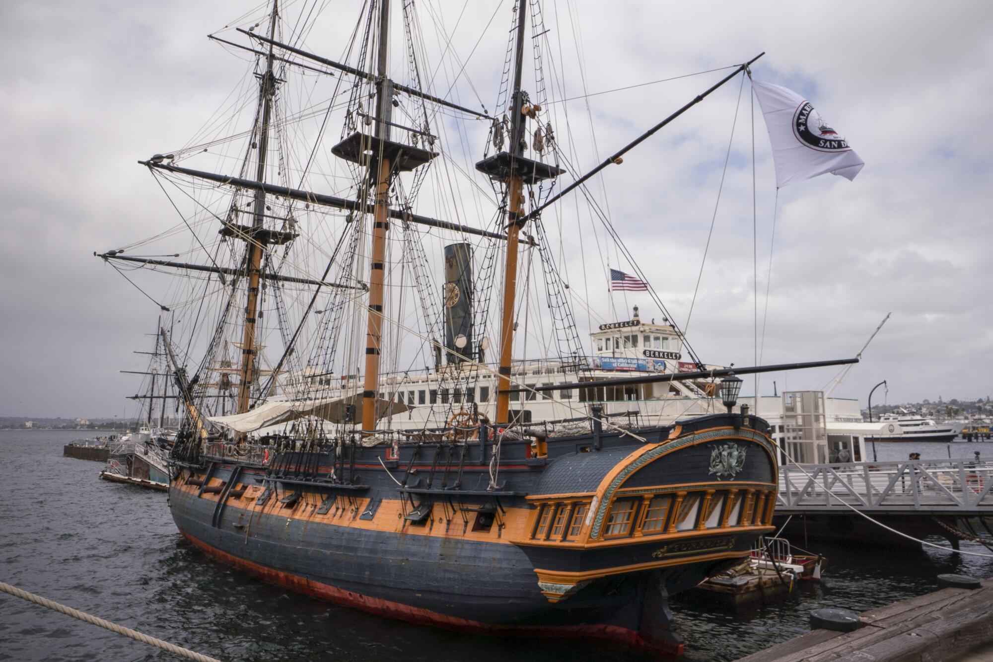 The HMS Surprise is berthed at the Maritime Museum of San Diego