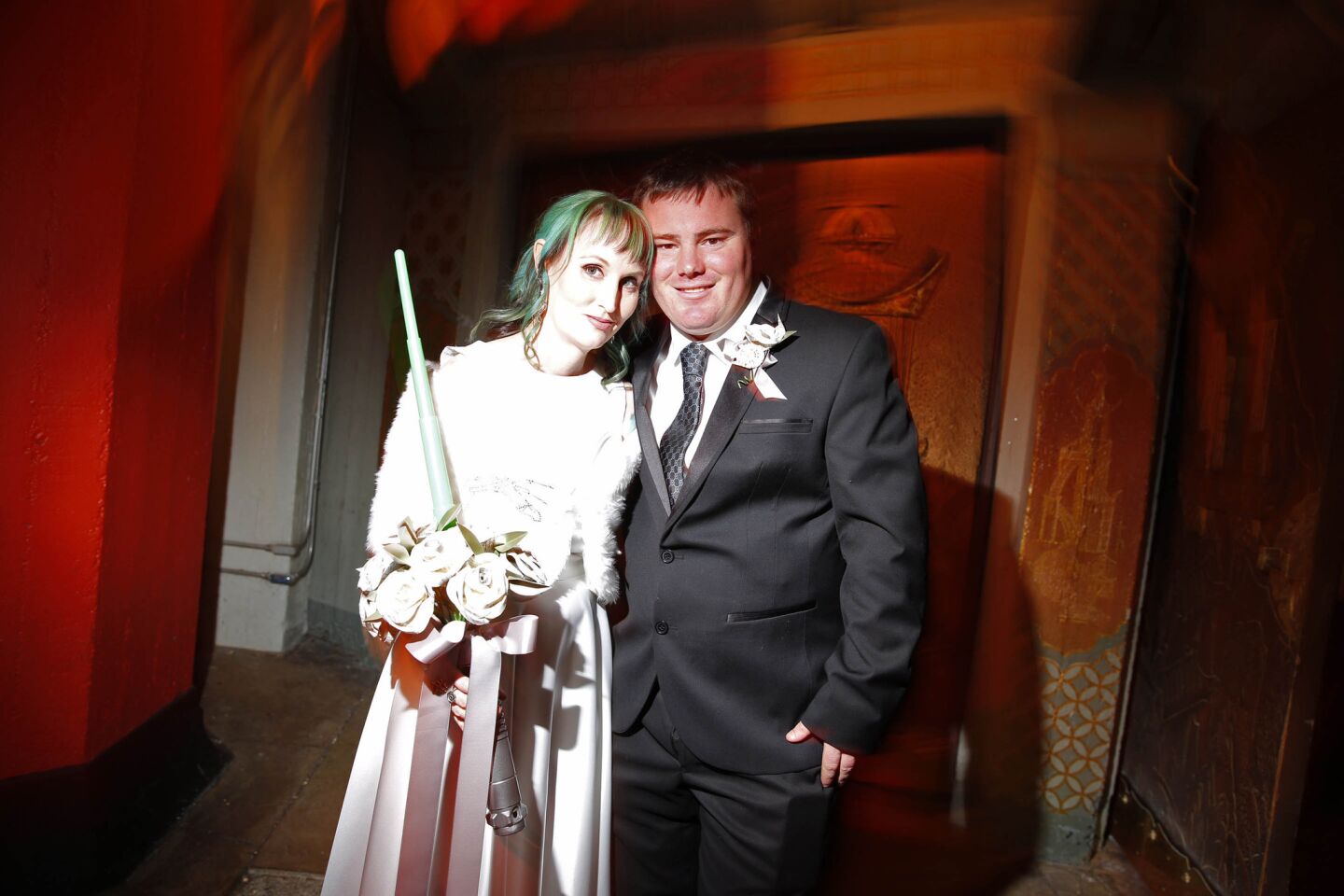 Caroline Ritter and Andrew Porters, both of Singleton, Australia, got married in front of the theater.
