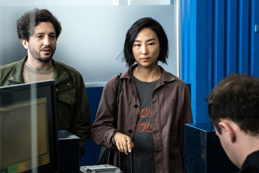 John Magaro and Greta Lee in the movie "Past Lives."