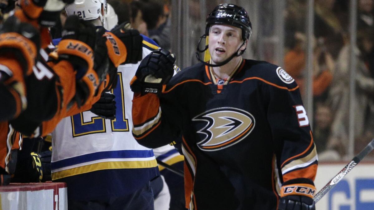 Ducks forward Matt Beleskey, celebrating after scoring a goal against the St. Louis Blues on Jan. 2, could return Friday from a shoulder injury.