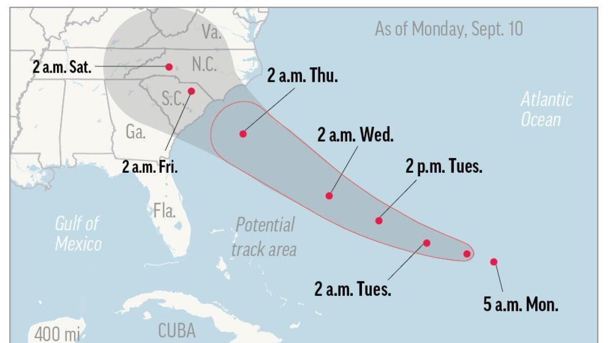 The probable path of Hurricane Florence.