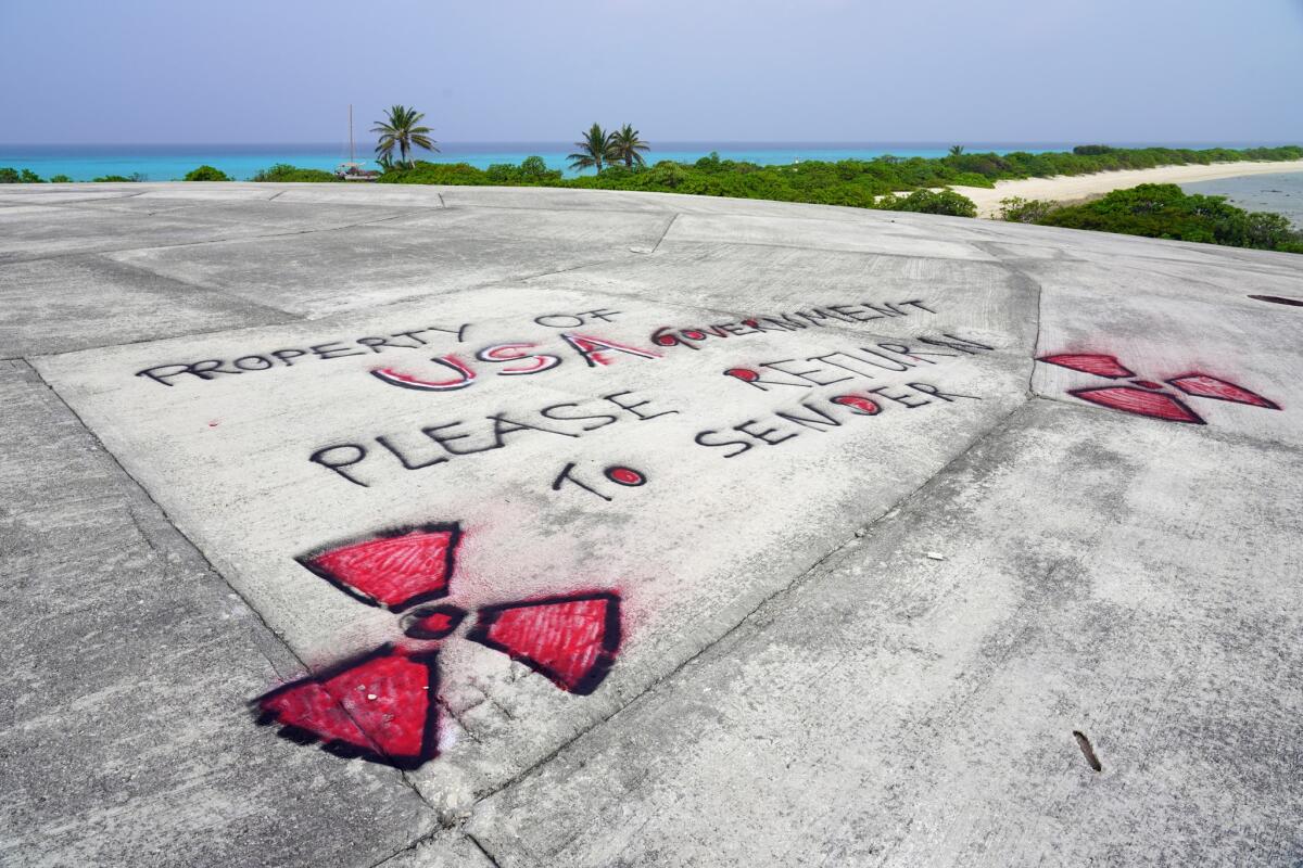 Graffiti on Runit Dome, in Enewetak Atoll of the Marshall Islands. 