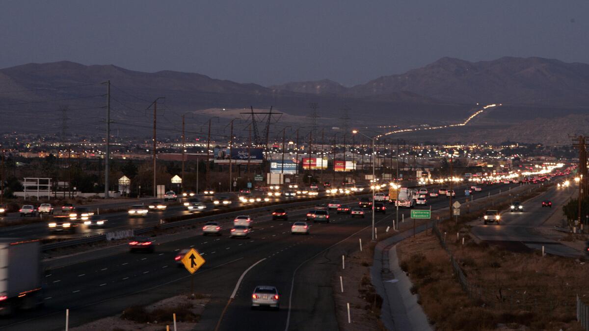 A view of the 15 Freeway to the north through Hesperia and Victorville.