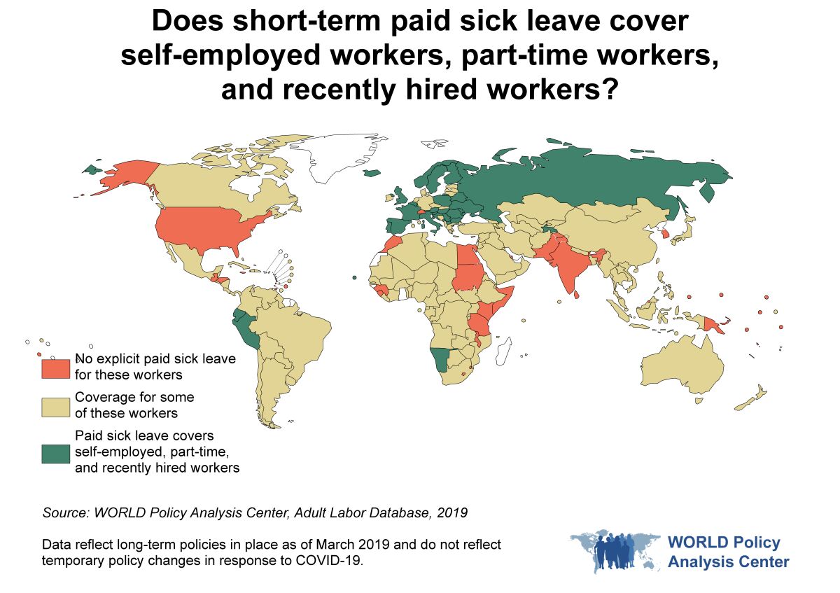 The U.S. is among the few countries that don't provide paid sick leave to self-employed workers, part-timers or new employees.