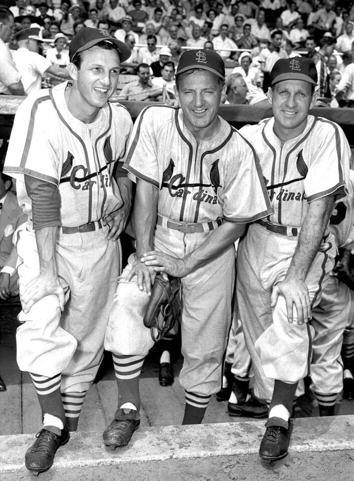 Cardinals Stan Musial, left, Joe Medwick and Enos Slaughter in July 1950.