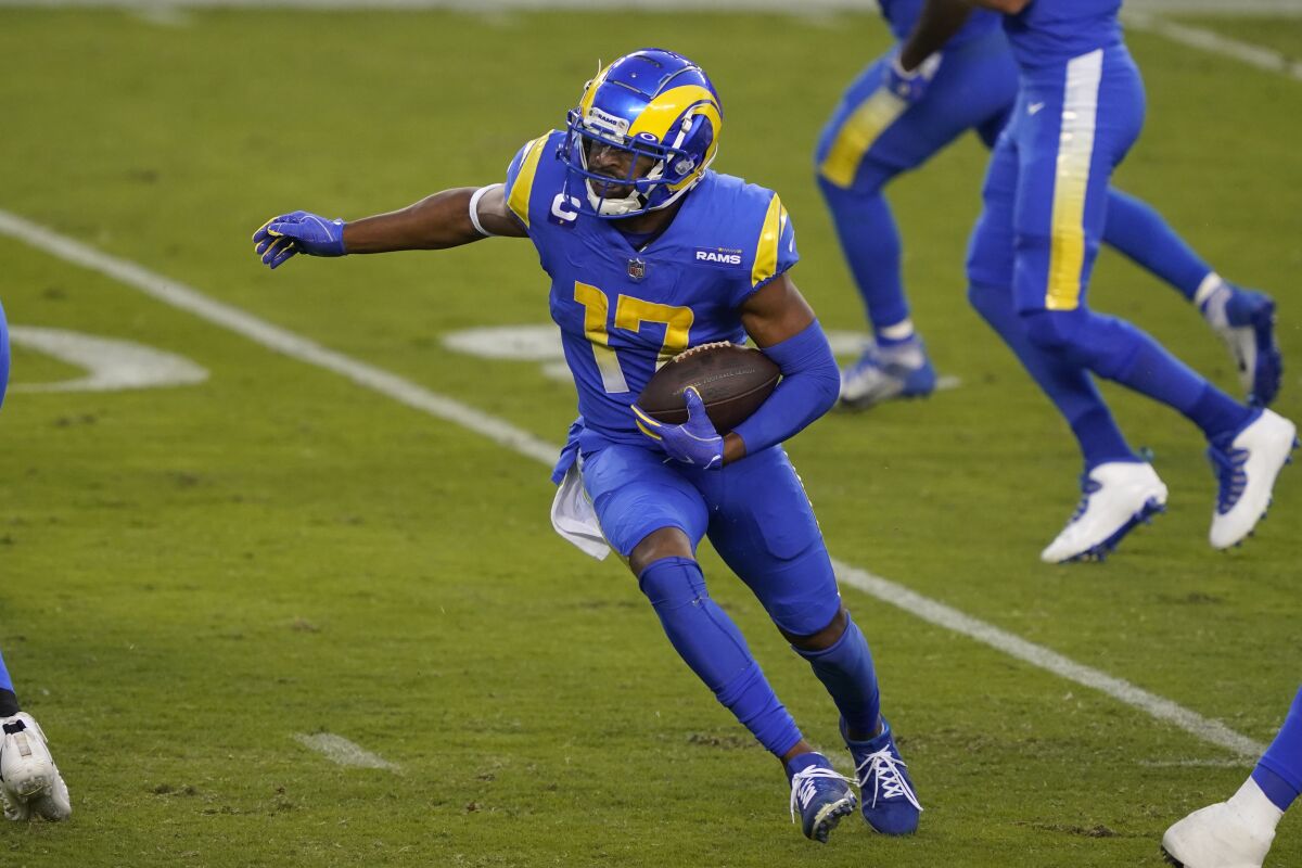 Rams wide receiver Robert Woods runs against the San Francisco 49ers.