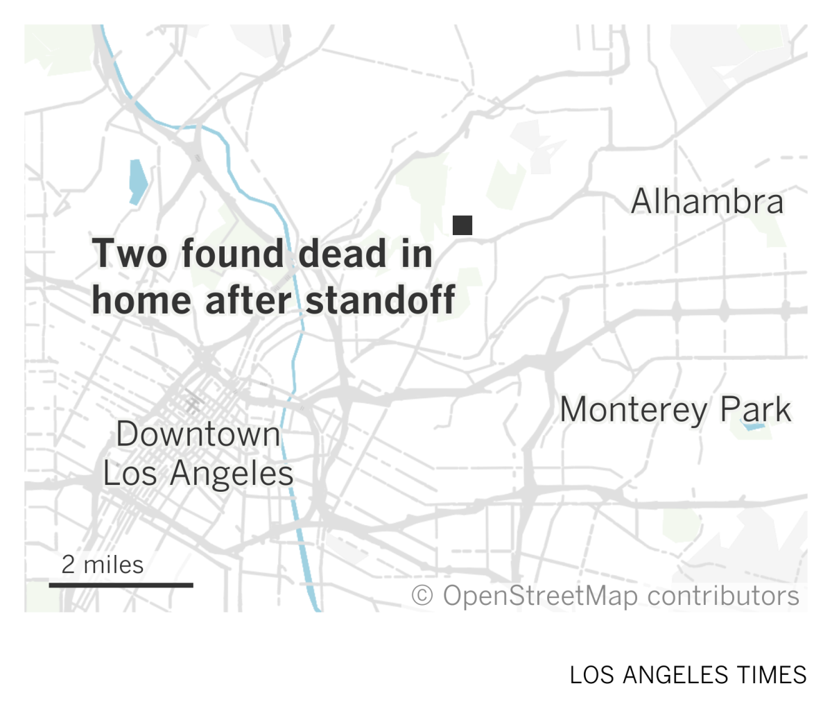 A map of the northeast L.A. area showing where two people were found dead in a home in Montecito Heights