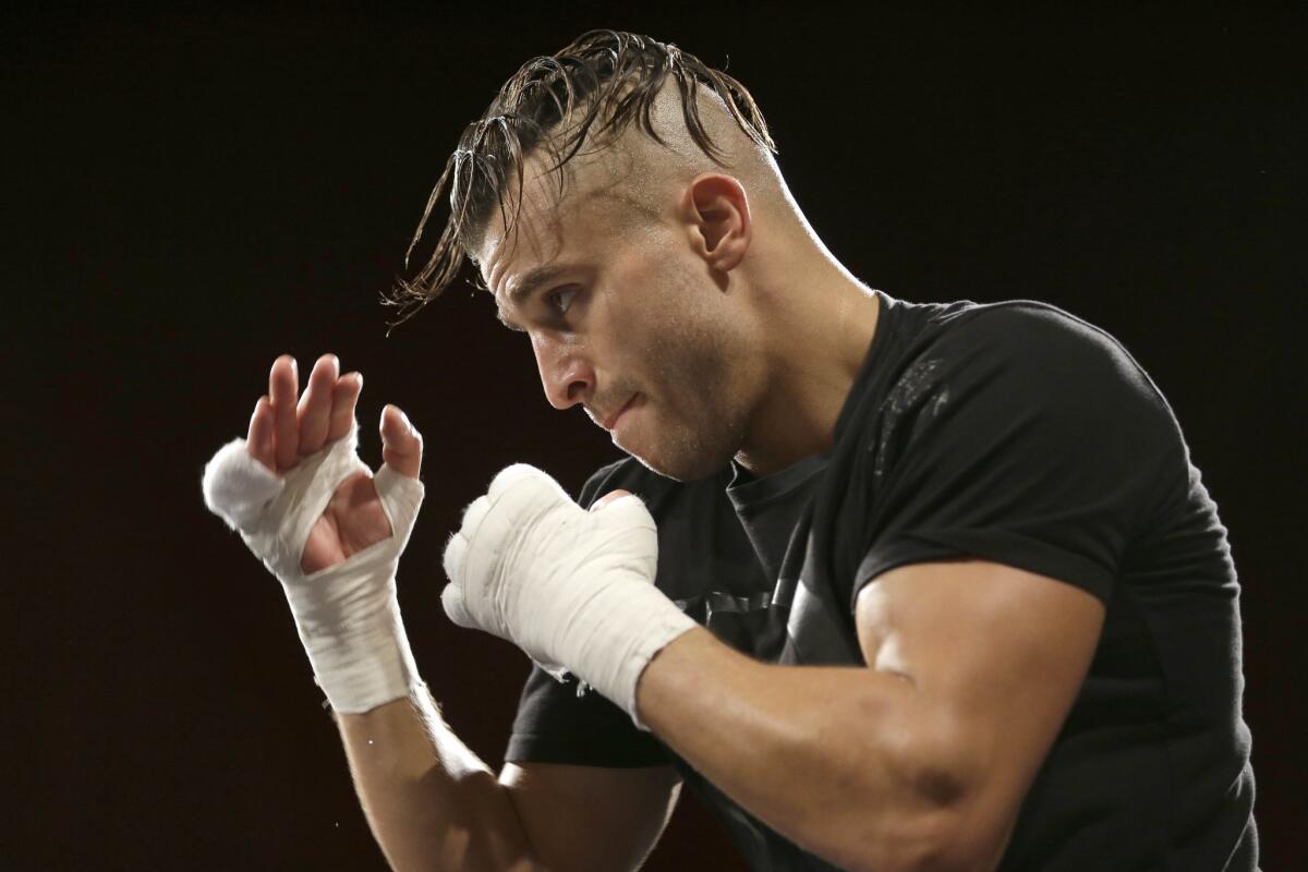 David Lemieux works out in front of reporters in New York on Oct. 13.