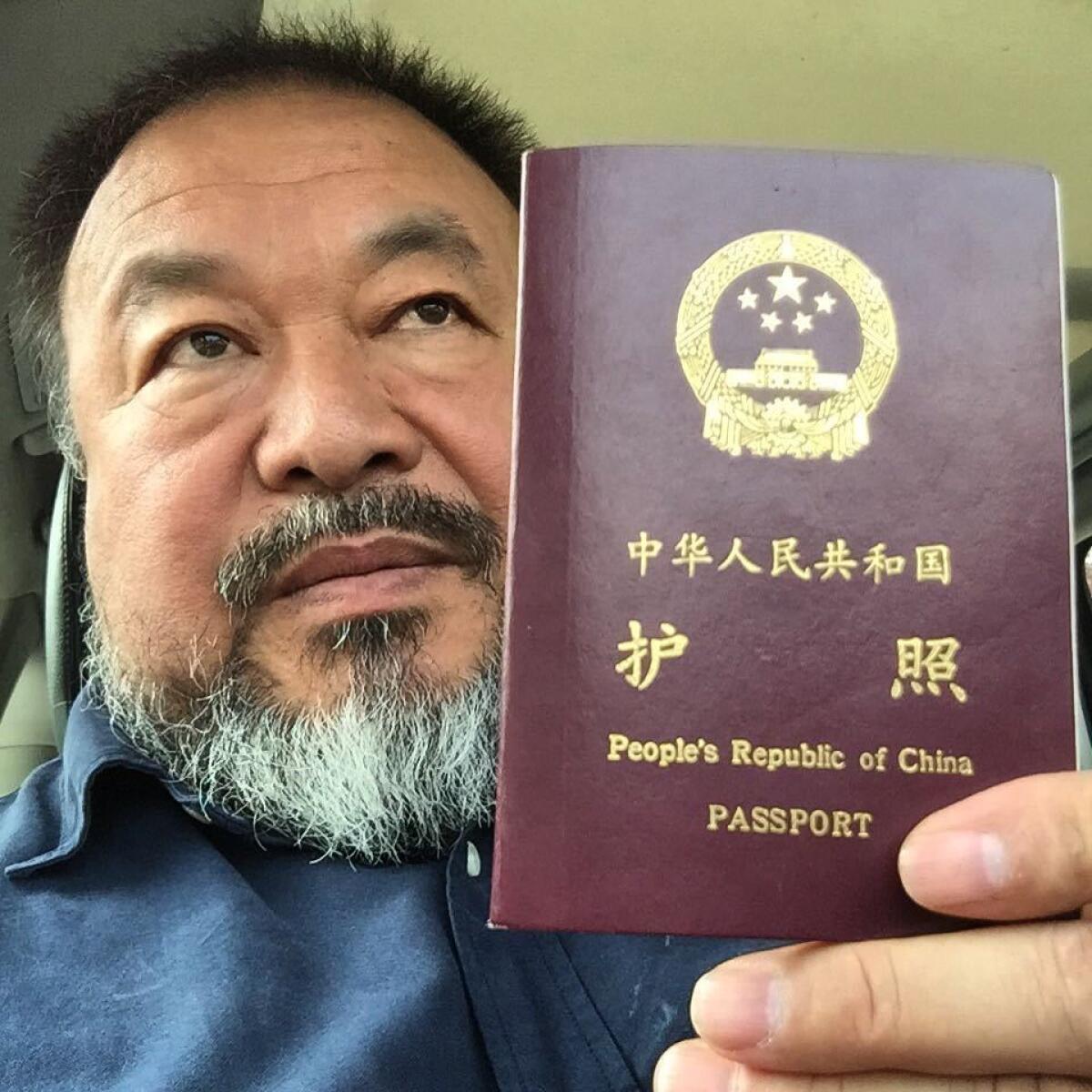 Artist Ai Weiwei, whose passport had been held by Chinese authorities for years, posted this photo on social media on July 22.